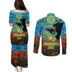 Personalised Parramatta Eels Rugby ANZAC Day Couples Matching Puletasi and Long Sleeve Button Shirt Last Post Poppy We Will Remember Them