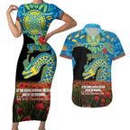 Personalised Parramatta Eels Rugby ANZAC Day Couples Matching Short Sleeve Bodycon Dress and Hawaiian Shirt Last Post Poppy We Will Remember Them