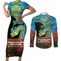 Personalised Parramatta Eels Rugby ANZAC Day Couples Matching Short Sleeve Bodycon Dress and Long Sleeve Button Shirt Last Post Poppy We Will Remember Them