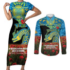 Personalised Parramatta Eels Rugby ANZAC Day Couples Matching Short Sleeve Bodycon Dress and Long Sleeve Button Shirt Last Post Poppy We Will Remember Them