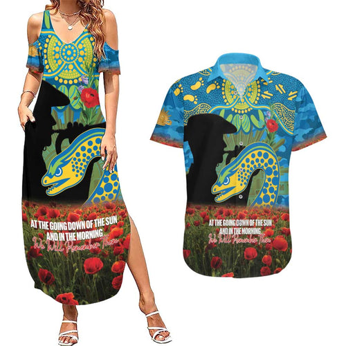 Personalised Parramatta Eels Rugby ANZAC Day Couples Matching Summer Maxi Dress and Hawaiian Shirt Last Post Poppy We Will Remember Them