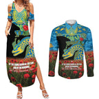 Personalised Parramatta Eels Rugby ANZAC Day Couples Matching Summer Maxi Dress and Long Sleeve Button Shirt Last Post Poppy We Will Remember Them