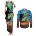 Personalised Parramatta Eels Rugby ANZAC Day Couples Matching Tank Maxi Dress and Long Sleeve Button Shirt Last Post Poppy We Will Remember Them