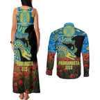 Personalised Parramatta Eels Rugby ANZAC Day Couples Matching Tank Maxi Dress and Long Sleeve Button Shirt Last Post Poppy We Will Remember Them