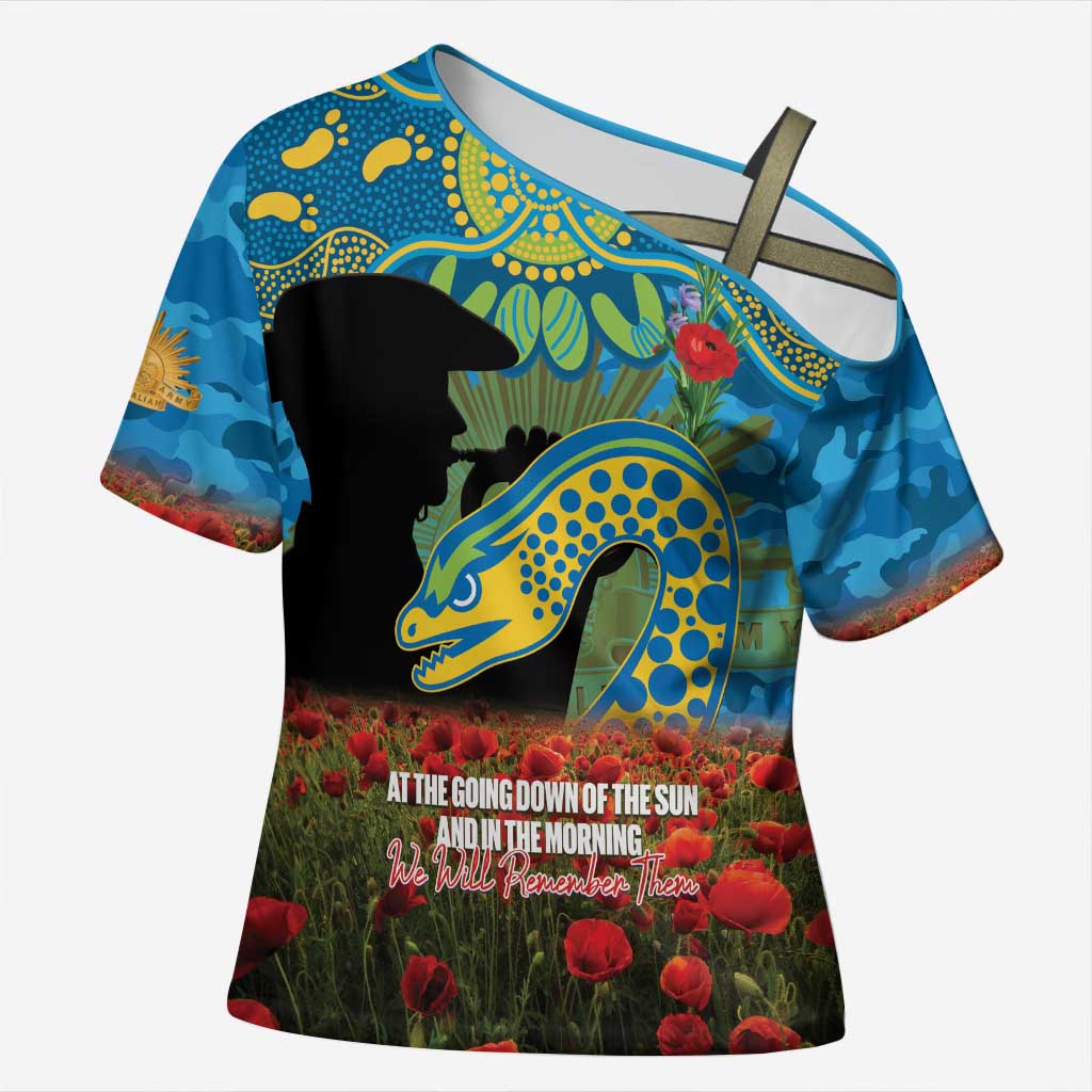 Personalised Parramatta Eels Rugby ANZAC Day Cross Shoulder Shirt Last Post Poppy We Will Remember Them