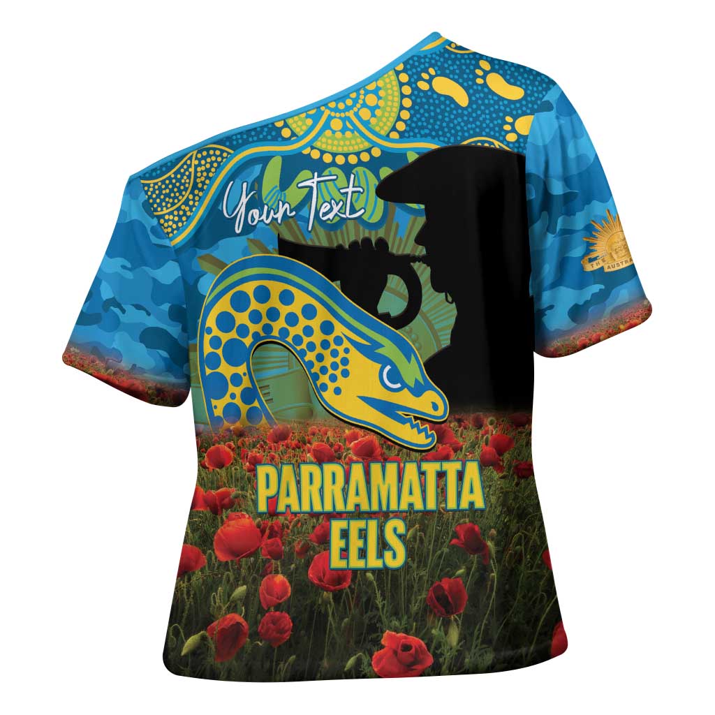 Personalised Parramatta Eels Rugby ANZAC Day Cross Shoulder Shirt Last Post Poppy We Will Remember Them
