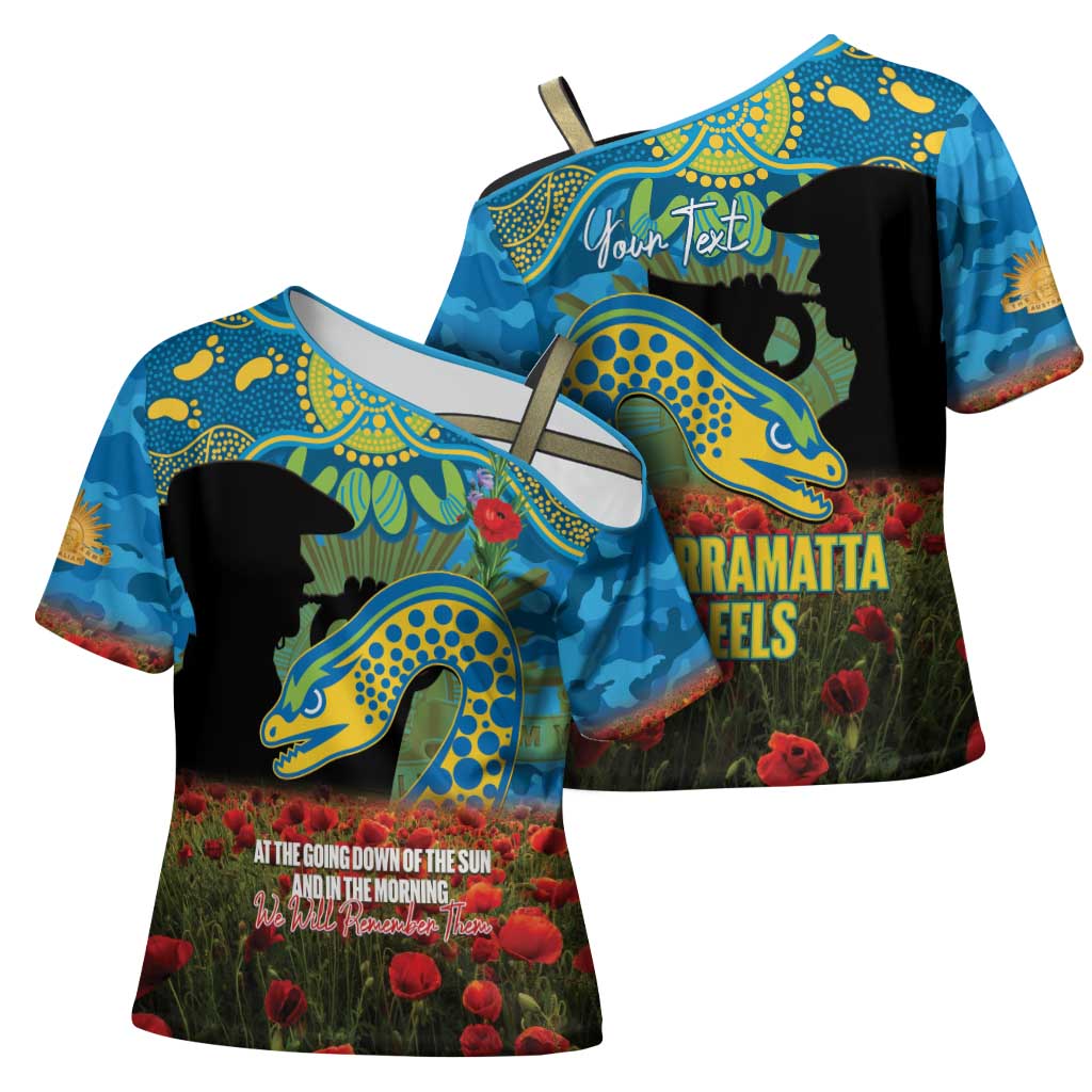 Personalised Parramatta Eels Rugby ANZAC Day Cross Shoulder Shirt Last Post Poppy We Will Remember Them