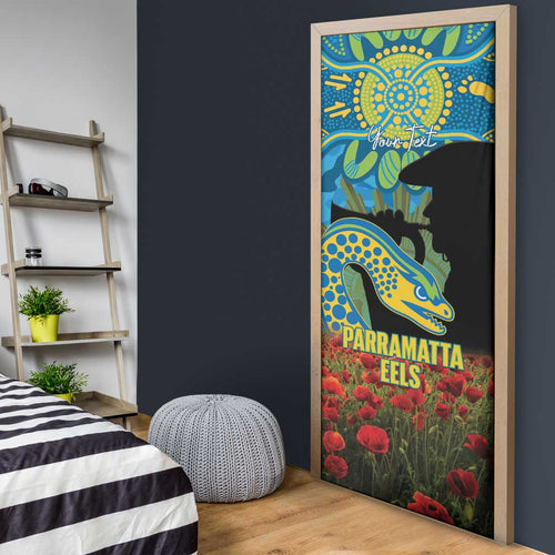 Personalised Parramatta Eels Rugby ANZAC Day Door Cover Last Post Poppy We Will Remember Them