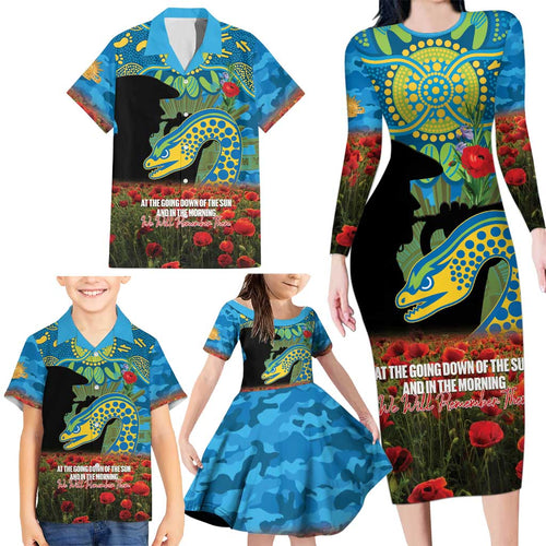 Personalised Parramatta Eels Rugby ANZAC Day Family Matching Long Sleeve Bodycon Dress and Hawaiian Shirt Last Post Poppy We Will Remember Them