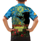 Personalised Parramatta Eels Rugby ANZAC Day Family Matching Long Sleeve Bodycon Dress and Hawaiian Shirt Last Post Poppy We Will Remember Them