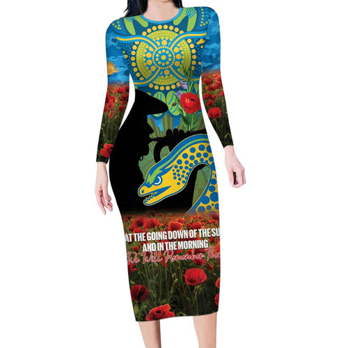 Personalised Parramatta Eels Rugby ANZAC Day Family Matching Long Sleeve Bodycon Dress and Hawaiian Shirt Last Post Poppy We Will Remember Them