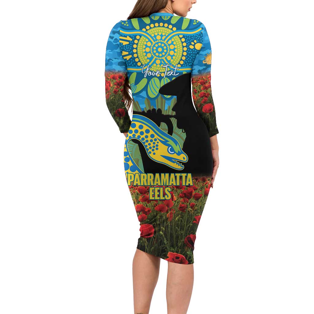 Personalised Parramatta Eels Rugby ANZAC Day Family Matching Long Sleeve Bodycon Dress and Hawaiian Shirt Last Post Poppy We Will Remember Them