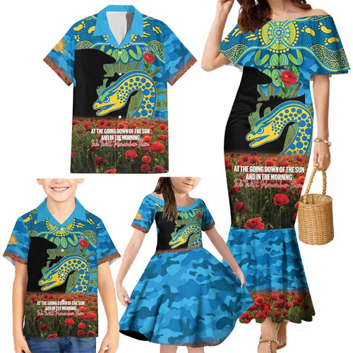 Personalised Parramatta Eels Rugby ANZAC Day Family Matching Mermaid Dress and Hawaiian Shirt Last Post Poppy We Will Remember Them