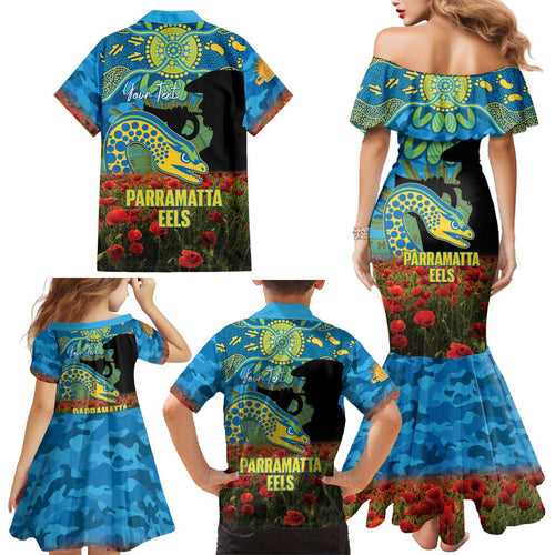 Personalised Parramatta Eels Rugby ANZAC Day Family Matching Mermaid Dress and Hawaiian Shirt Last Post Poppy We Will Remember Them