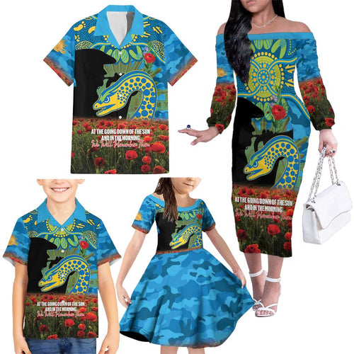 Personalised Parramatta Eels Rugby ANZAC Day Family Matching Off The Shoulder Long Sleeve Dress and Hawaiian Shirt Last Post Poppy We Will Remember Them
