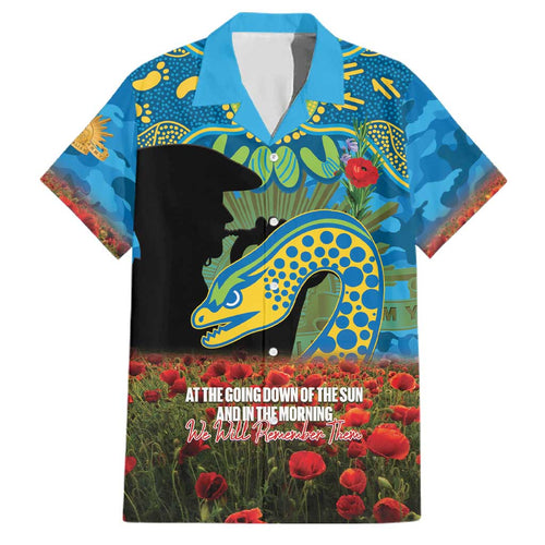 Personalised Parramatta Eels Rugby ANZAC Day Family Matching Off The Shoulder Long Sleeve Dress and Hawaiian Shirt Last Post Poppy We Will Remember Them