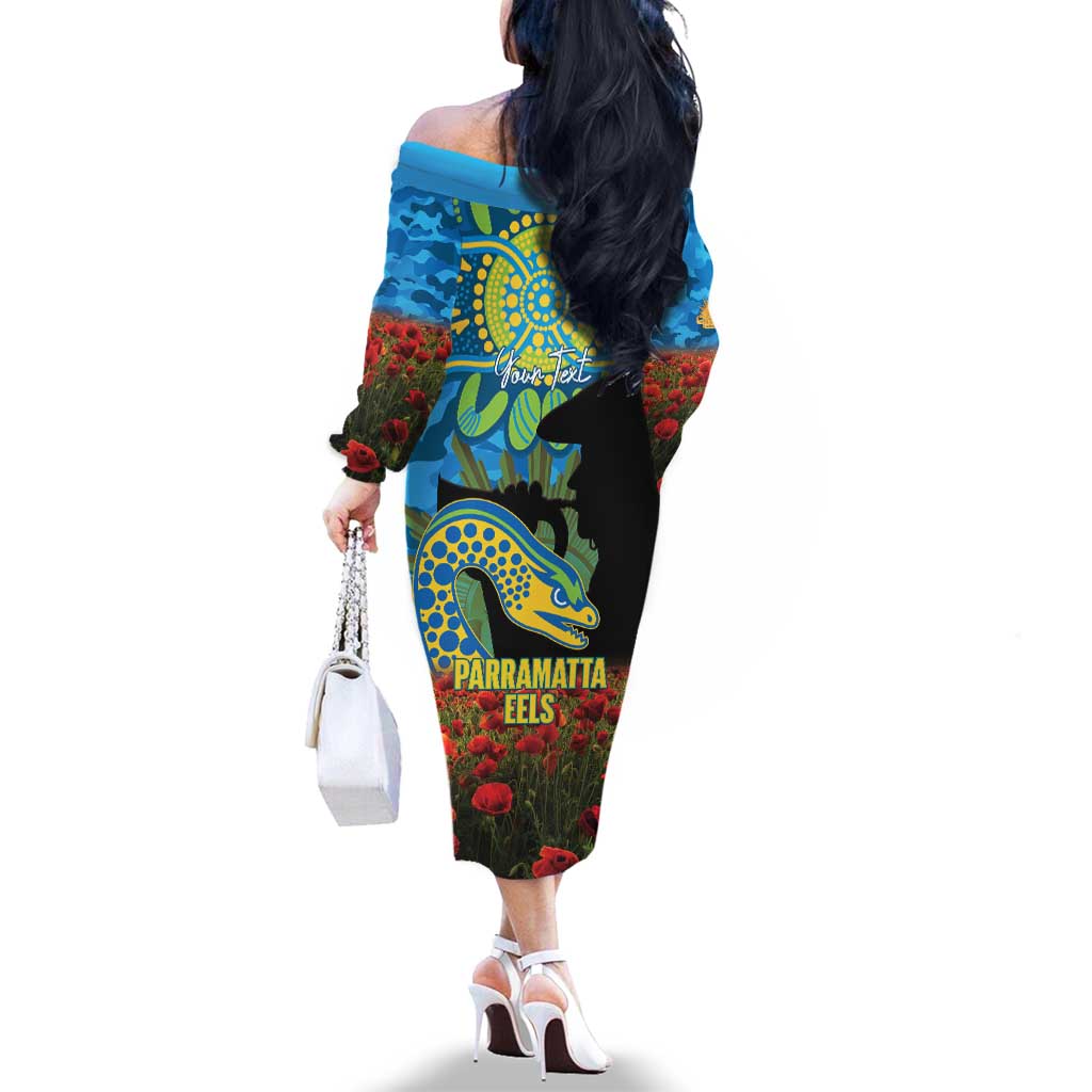 Personalised Parramatta Eels Rugby ANZAC Day Family Matching Off The Shoulder Long Sleeve Dress and Hawaiian Shirt Last Post Poppy We Will Remember Them