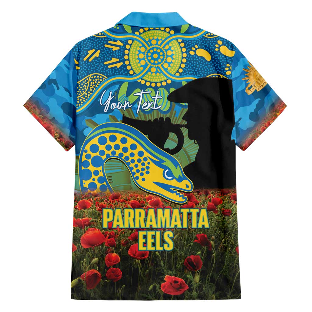 Personalised Parramatta Eels Rugby ANZAC Day Family Matching Off Shoulder Maxi Dress and Hawaiian Shirt Last Post Poppy We Will Remember Them