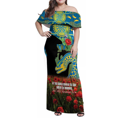 Personalised Parramatta Eels Rugby ANZAC Day Family Matching Off Shoulder Maxi Dress and Hawaiian Shirt Last Post Poppy We Will Remember Them