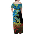 Personalised Parramatta Eels Rugby ANZAC Day Family Matching Off Shoulder Maxi Dress and Hawaiian Shirt Last Post Poppy We Will Remember Them