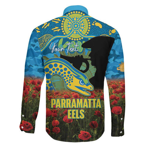 Personalised Parramatta Eels Rugby ANZAC Day Family Matching Off Shoulder Short Dress and Hawaiian Shirt Last Post Poppy We Will Remember Them