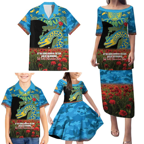 Personalised Parramatta Eels Rugby ANZAC Day Family Matching Puletasi and Hawaiian Shirt Last Post Poppy We Will Remember Them