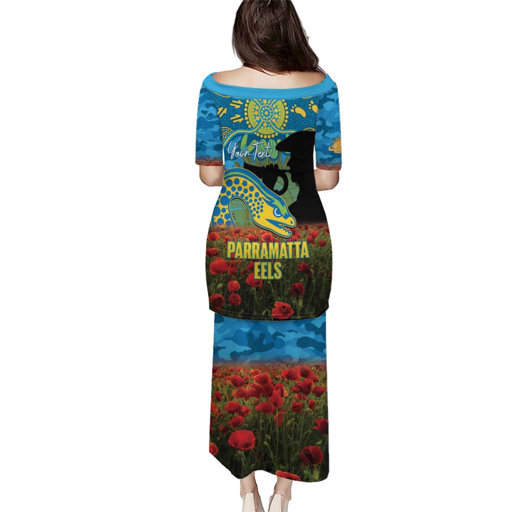 Personalised Parramatta Eels Rugby ANZAC Day Family Matching Puletasi and Hawaiian Shirt Last Post Poppy We Will Remember Them