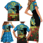 Personalised Parramatta Eels Rugby ANZAC Day Family Matching Short Sleeve Bodycon Dress and Hawaiian Shirt Last Post Poppy We Will Remember Them