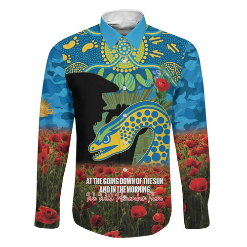 Personalised Parramatta Eels Rugby ANZAC Day Family Matching Short Sleeve Bodycon Dress and Hawaiian Shirt Last Post Poppy We Will Remember Them