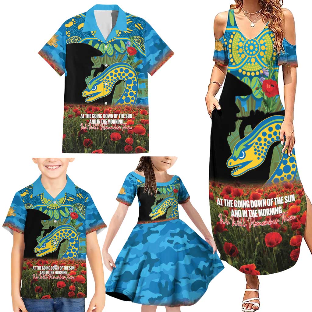 Personalised Parramatta Eels Rugby ANZAC Day Family Matching Summer Maxi Dress and Hawaiian Shirt Last Post Poppy We Will Remember Them