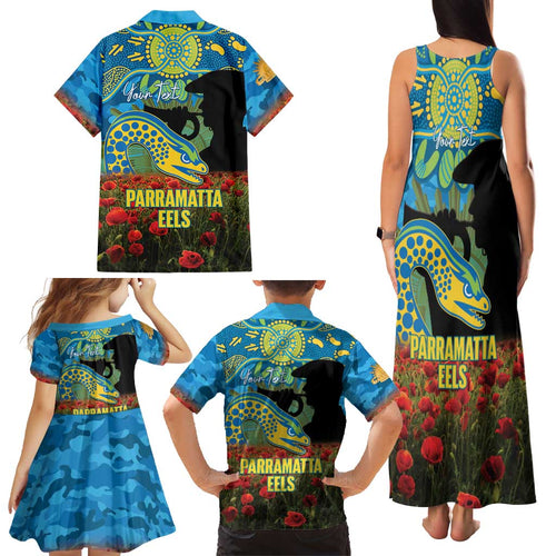 Personalised Parramatta Eels Rugby ANZAC Day Family Matching Tank Maxi Dress and Hawaiian Shirt Last Post Poppy We Will Remember Them