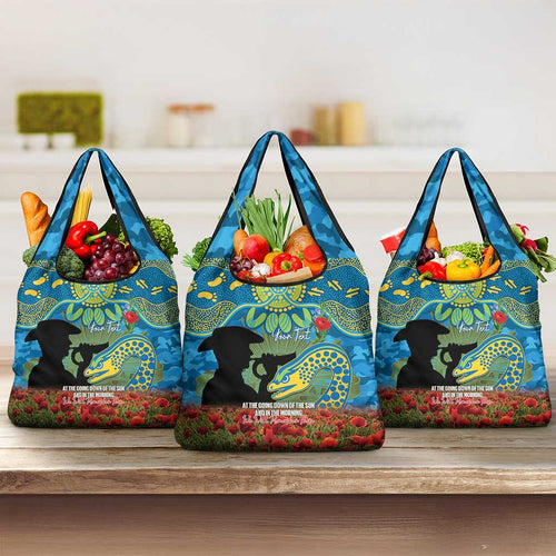 Personalised Parramatta Eels Rugby ANZAC Day Grocery Bag Last Post Poppy We Will Remember Them