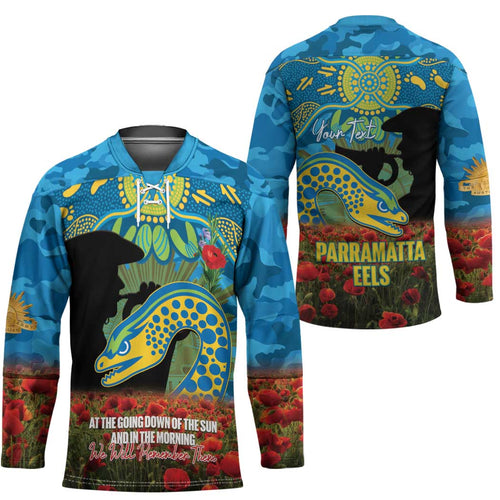 Personalised Parramatta Eels Rugby ANZAC Day Hockey Jersey Last Post Poppy We Will Remember Them
