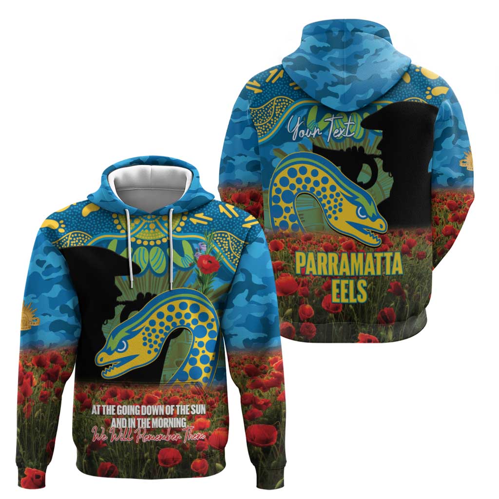 Personalised Parramatta Eels Rugby ANZAC Day Hoodie Last Post Poppy We Will Remember Them