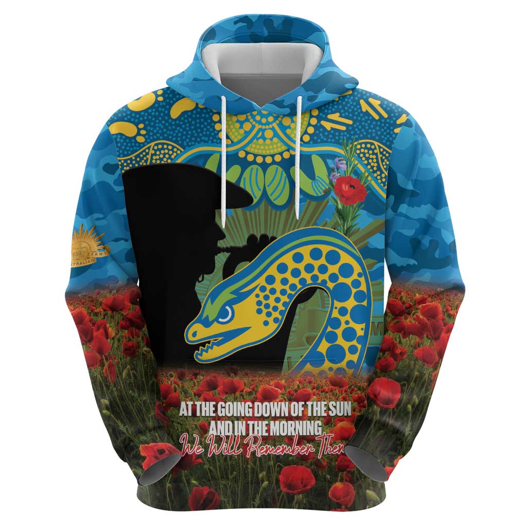 Personalised Parramatta Eels Rugby ANZAC Day Hoodie Last Post Poppy We Will Remember Them