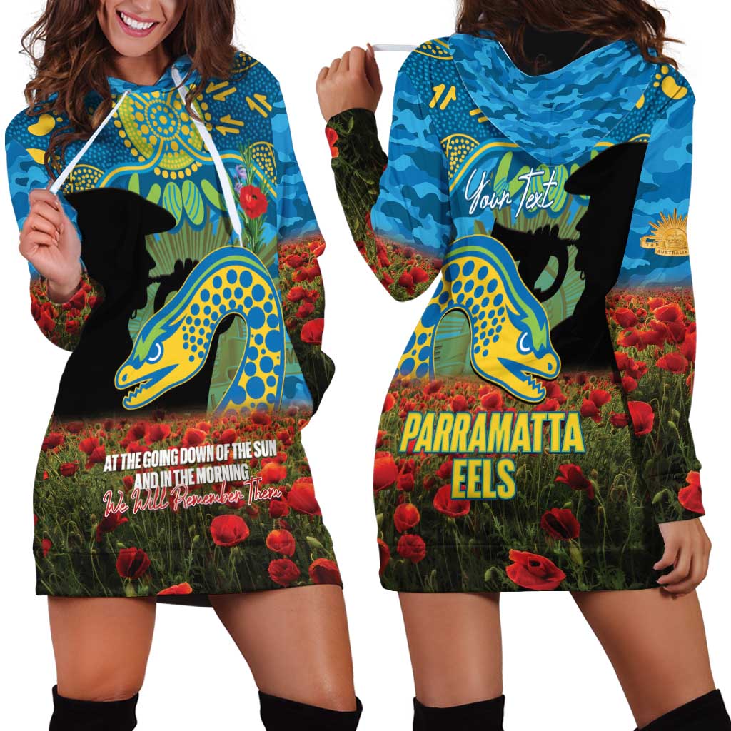 Personalised Parramatta Eels Rugby ANZAC Day Hoodie Dress Last Post Poppy We Will Remember Them