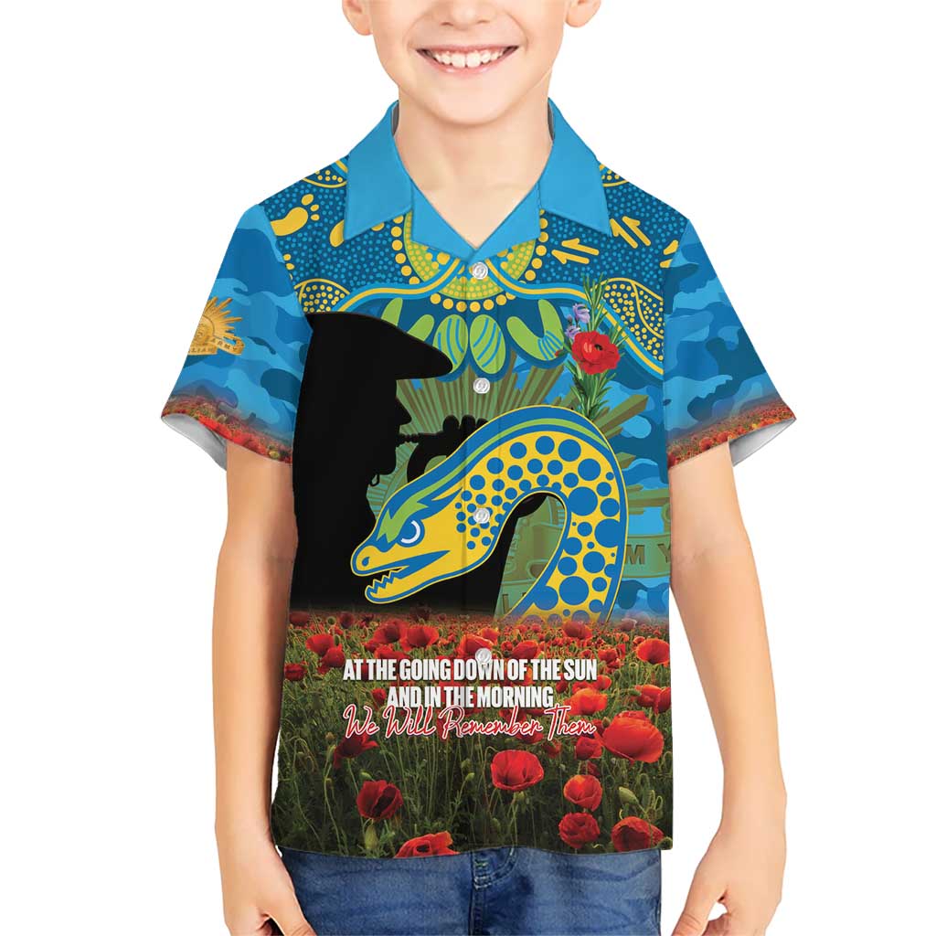 Personalised Parramatta Eels Rugby ANZAC Day Kid Hawaiian Shirt Last Post Poppy We Will Remember Them