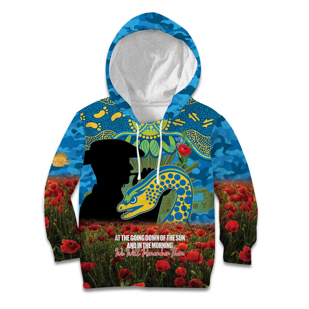 Personalised Parramatta Eels Rugby ANZAC Day Kid Hoodie Last Post Poppy We Will Remember Them