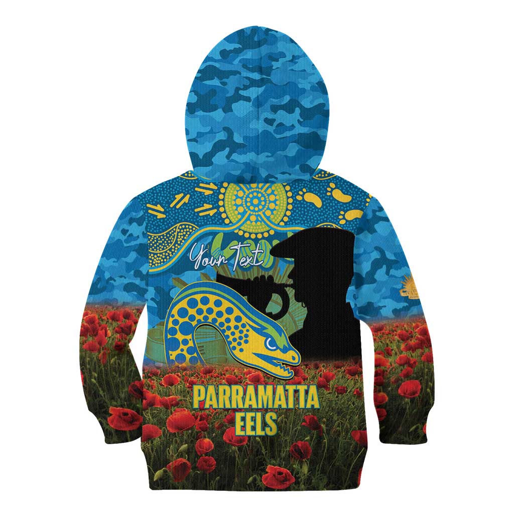 Personalised Parramatta Eels Rugby ANZAC Day Kid Hoodie Last Post Poppy We Will Remember Them