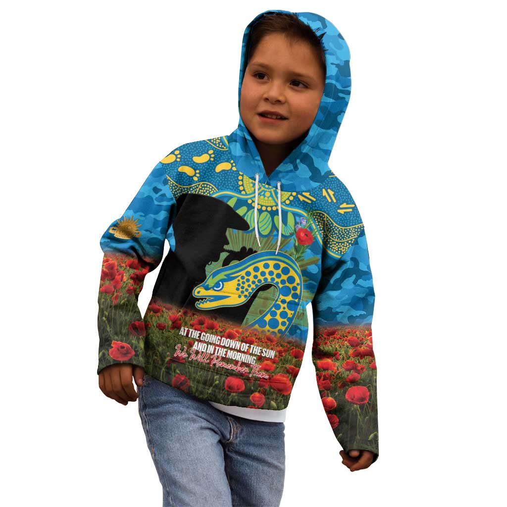 Personalised Parramatta Eels Rugby ANZAC Day Kid Hoodie Last Post Poppy We Will Remember Them