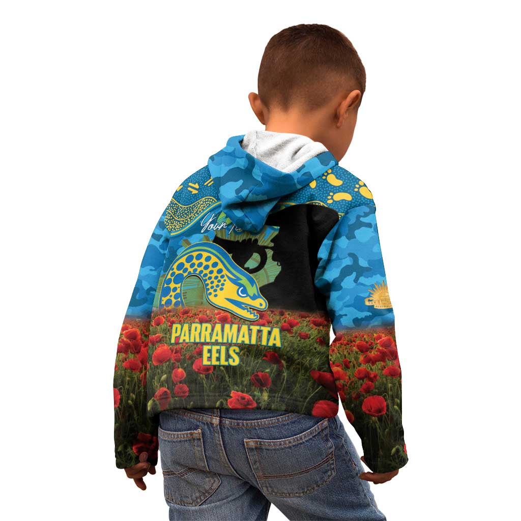 Personalised Parramatta Eels Rugby ANZAC Day Kid Hoodie Last Post Poppy We Will Remember Them
