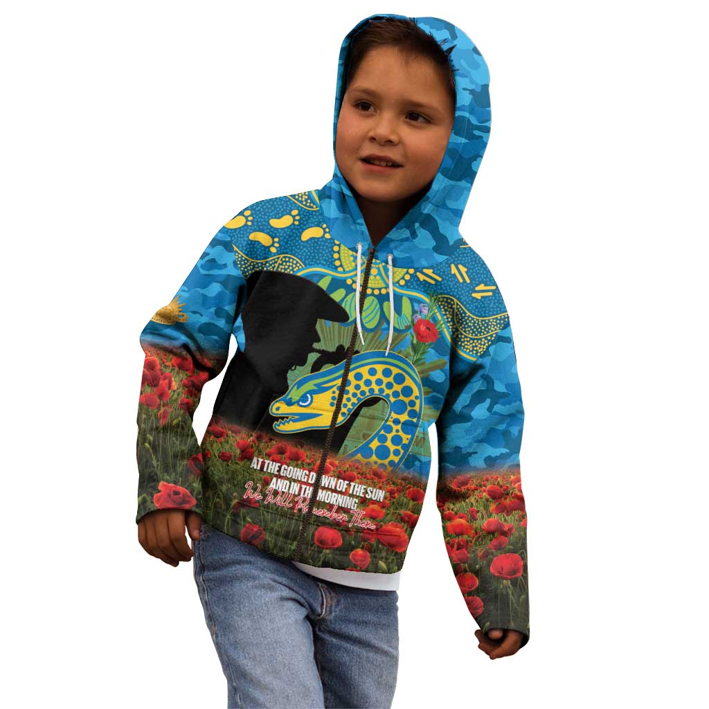 Personalised Parramatta Eels Rugby ANZAC Day Kid Hoodie Last Post Poppy We Will Remember Them