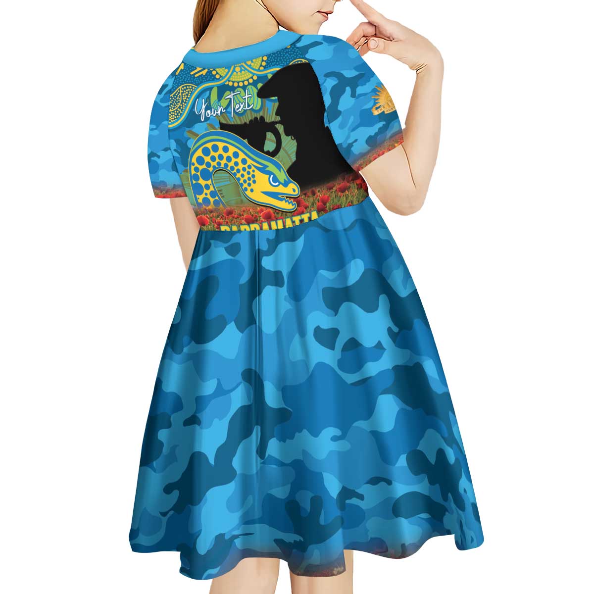 Personalised Parramatta Eels Rugby ANZAC Day Kid Short Sleeve Dress Last Post Poppy We Will Remember Them