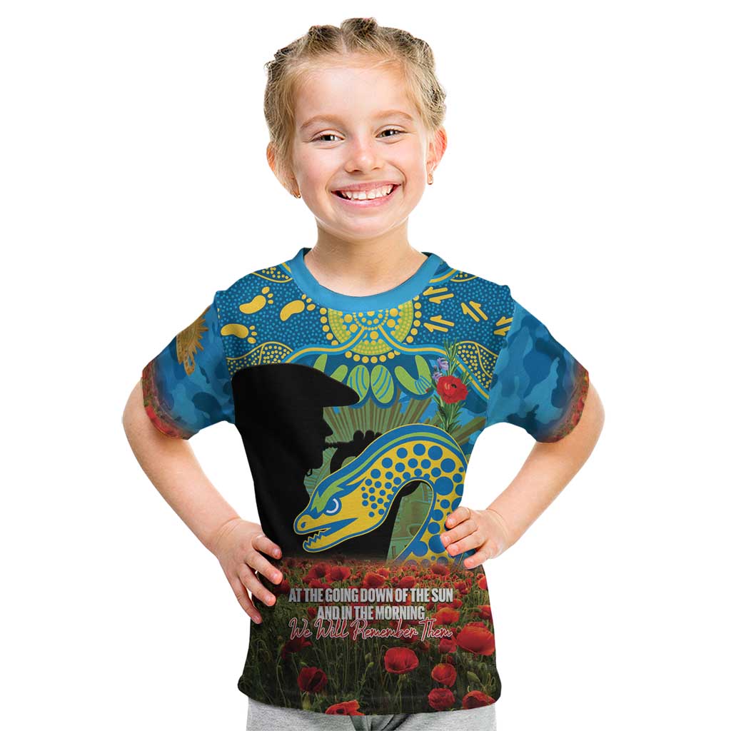 Personalised Parramatta Eels Rugby ANZAC Day Kid T Shirt Last Post Poppy We Will Remember Them