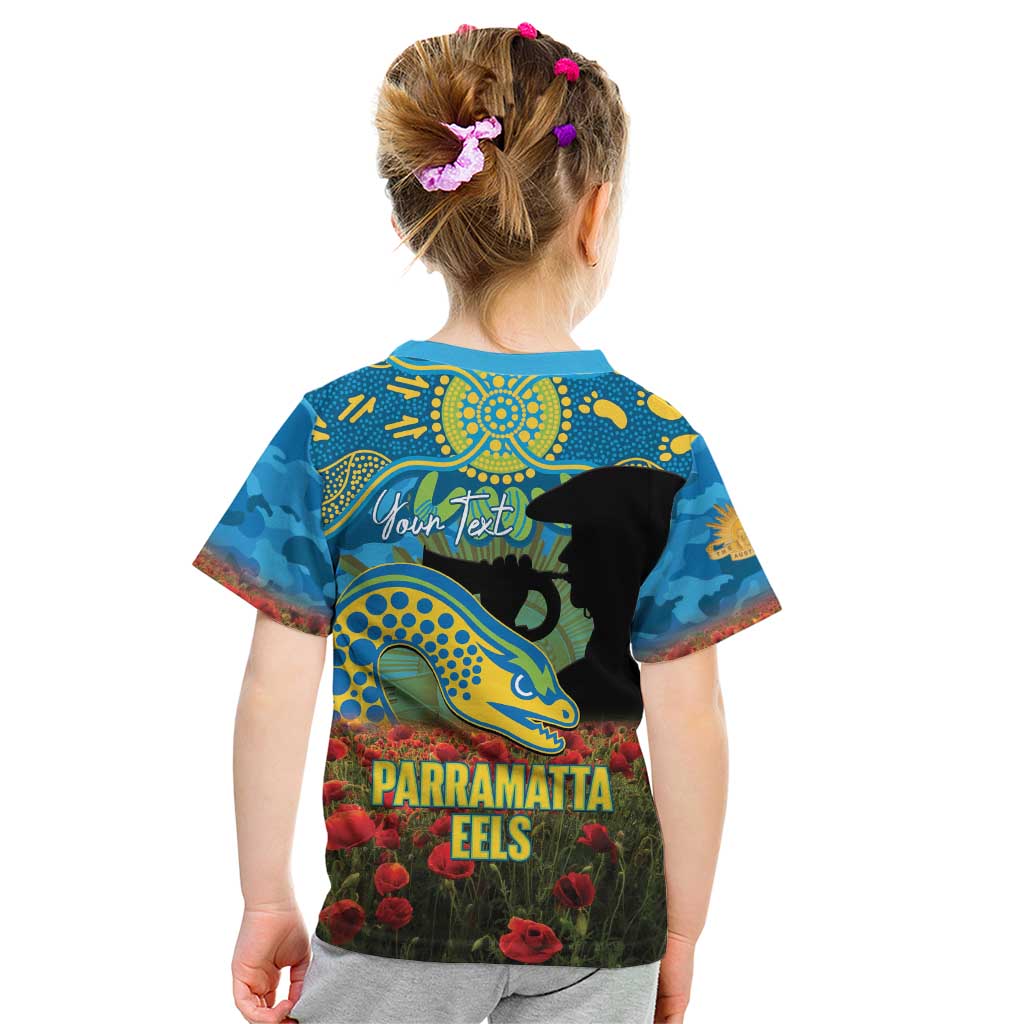 Personalised Parramatta Eels Rugby ANZAC Day Kid T Shirt Last Post Poppy We Will Remember Them