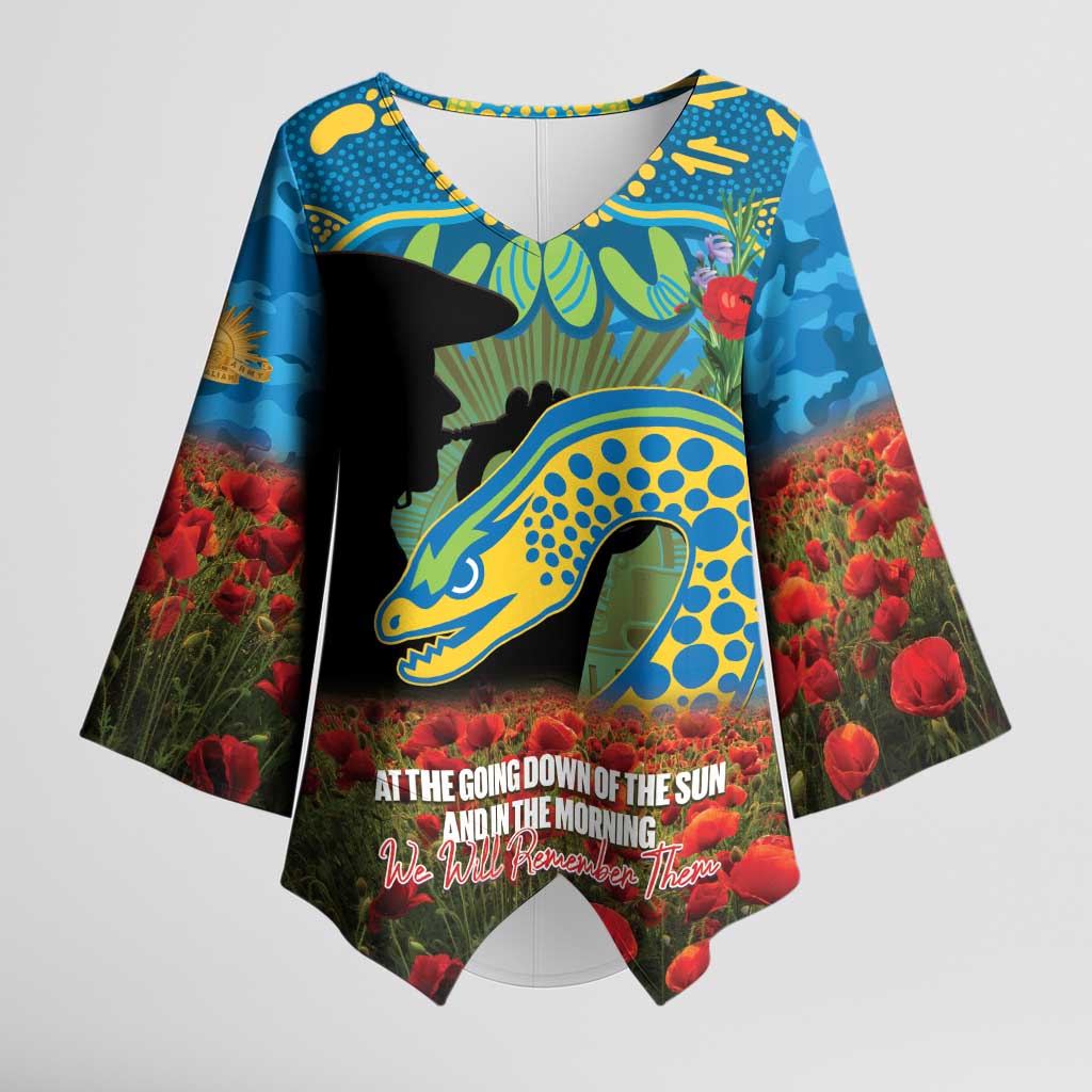 Personalised Parramatta Eels Rugby ANZAC Day Kimono Sleeve Blouse Last Post Poppy We Will Remember Them
