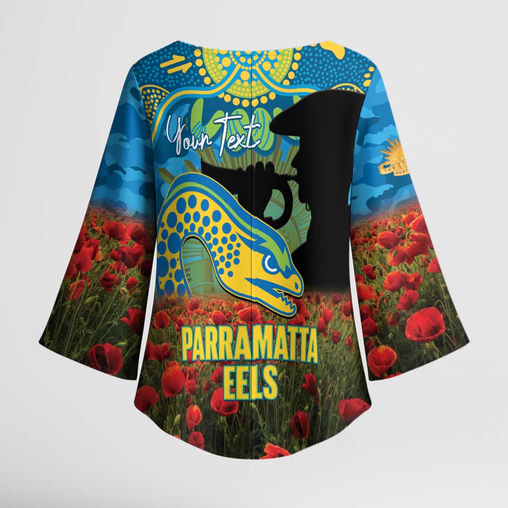 Personalised Parramatta Eels Rugby ANZAC Day Kimono Sleeve Blouse Last Post Poppy We Will Remember Them