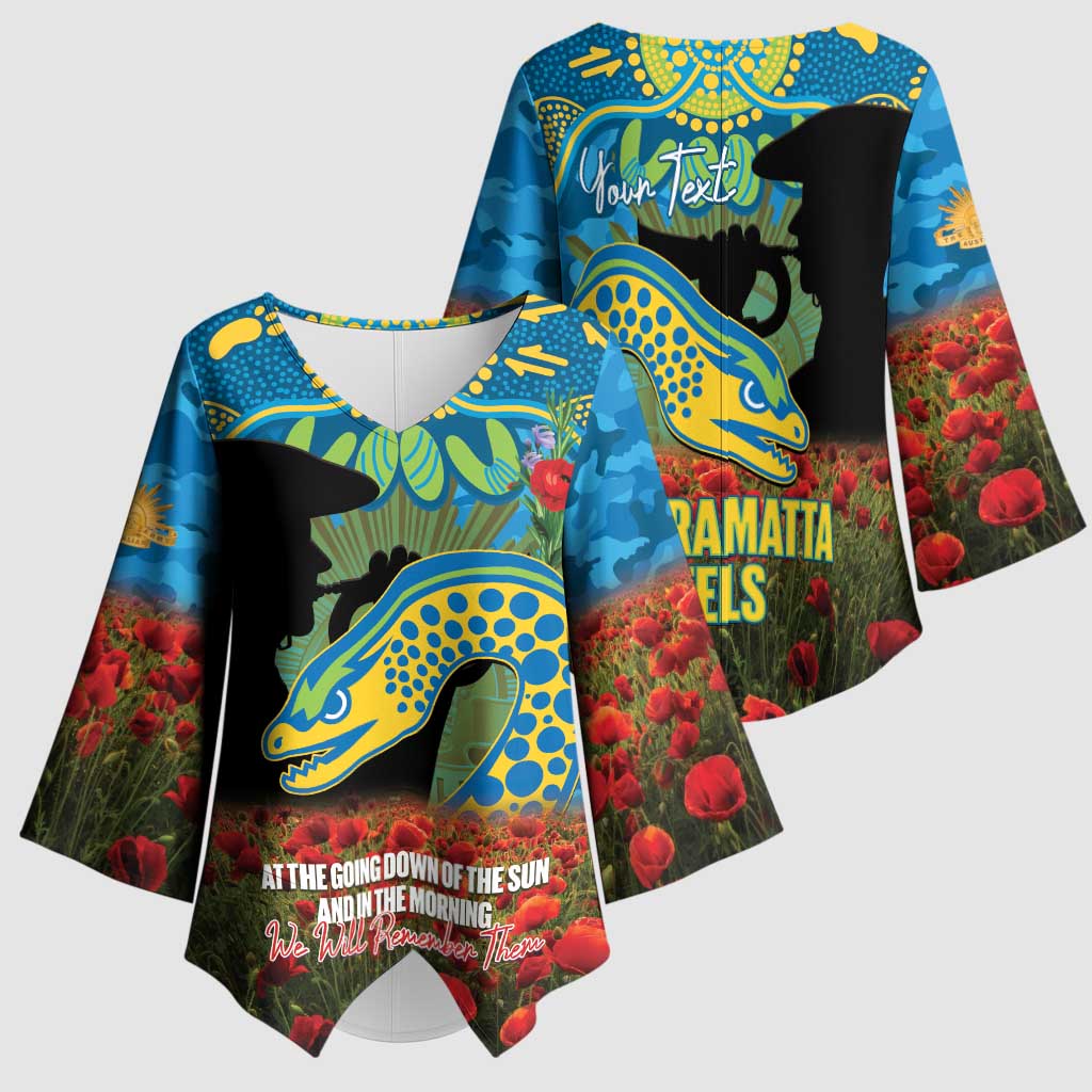 Personalised Parramatta Eels Rugby ANZAC Day Kimono Sleeve Blouse Last Post Poppy We Will Remember Them