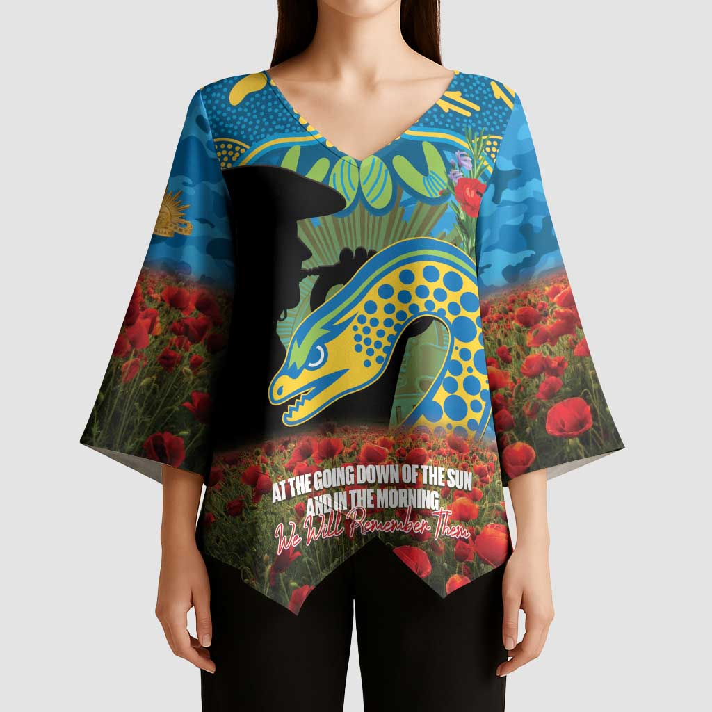 Personalised Parramatta Eels Rugby ANZAC Day Kimono Sleeve Blouse Last Post Poppy We Will Remember Them