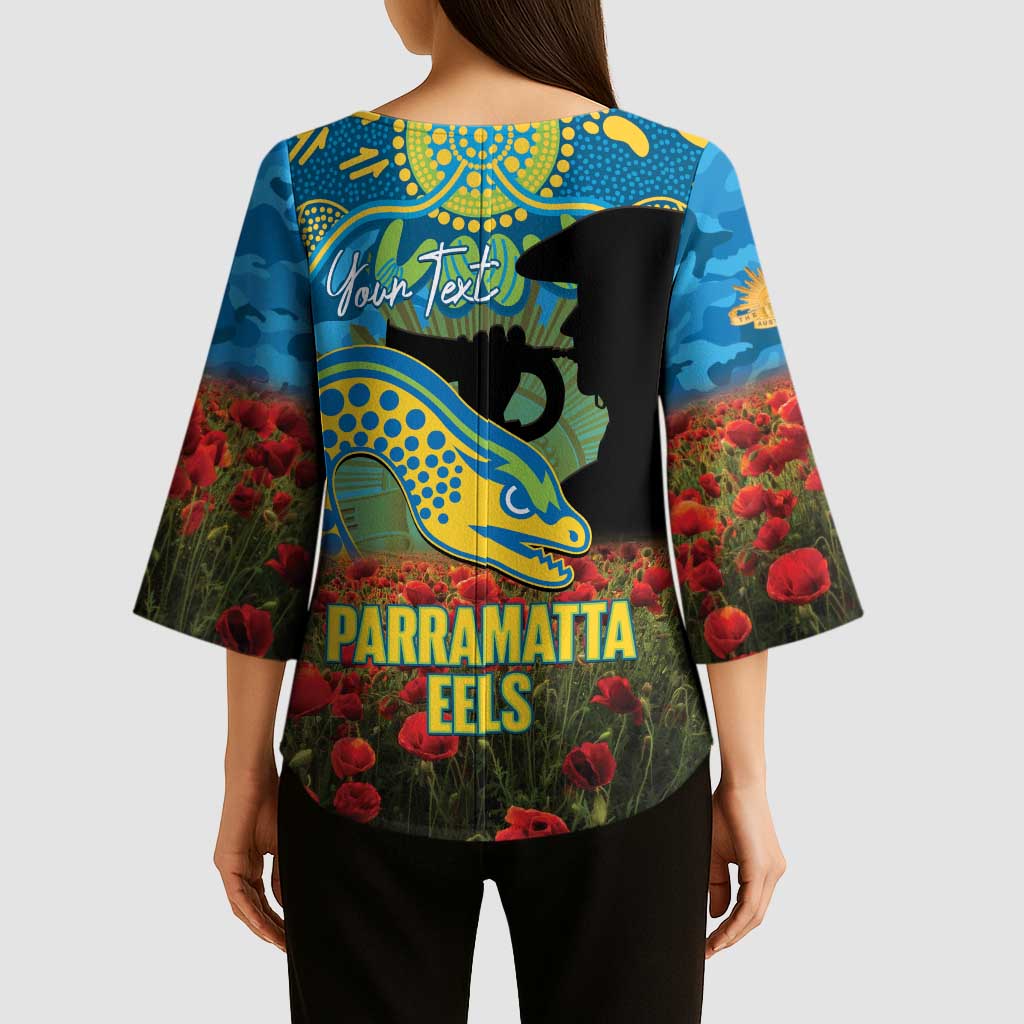 Personalised Parramatta Eels Rugby ANZAC Day Kimono Sleeve Blouse Last Post Poppy We Will Remember Them